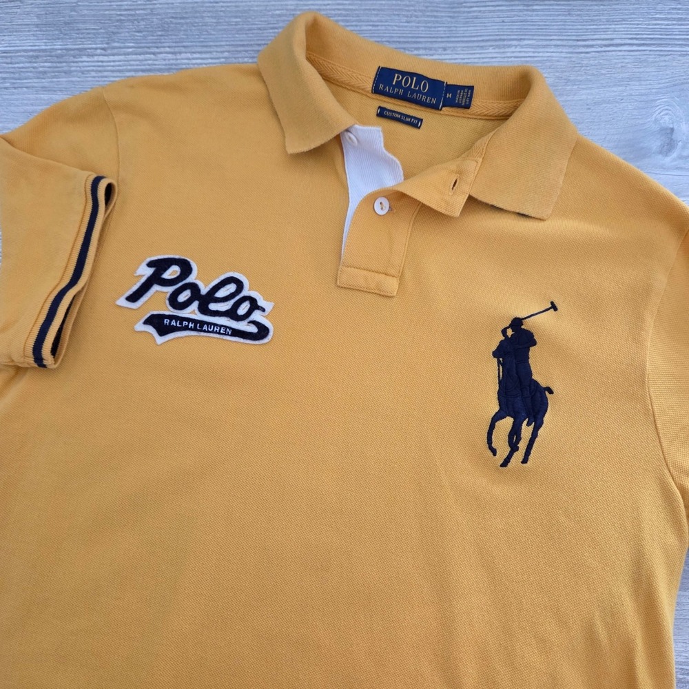 Polo Ralph Lauren Polo Shirt Yellow Custom Slim Fit Big Pony Mens Size M